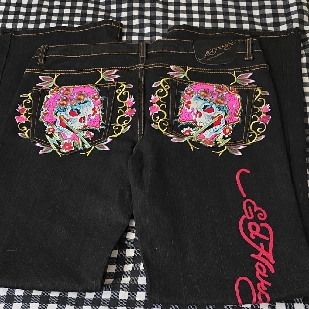 Ed Hardy Black Jeans with Skull Embroidery Size 19/20